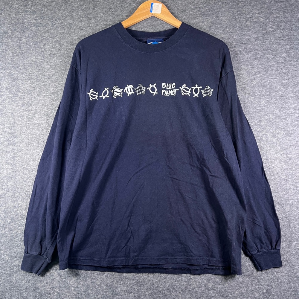 Blue‎ Planet Hawaii Mens L Navy Blue Long Sleeve Turtle Graphic T-Shirt Cotton